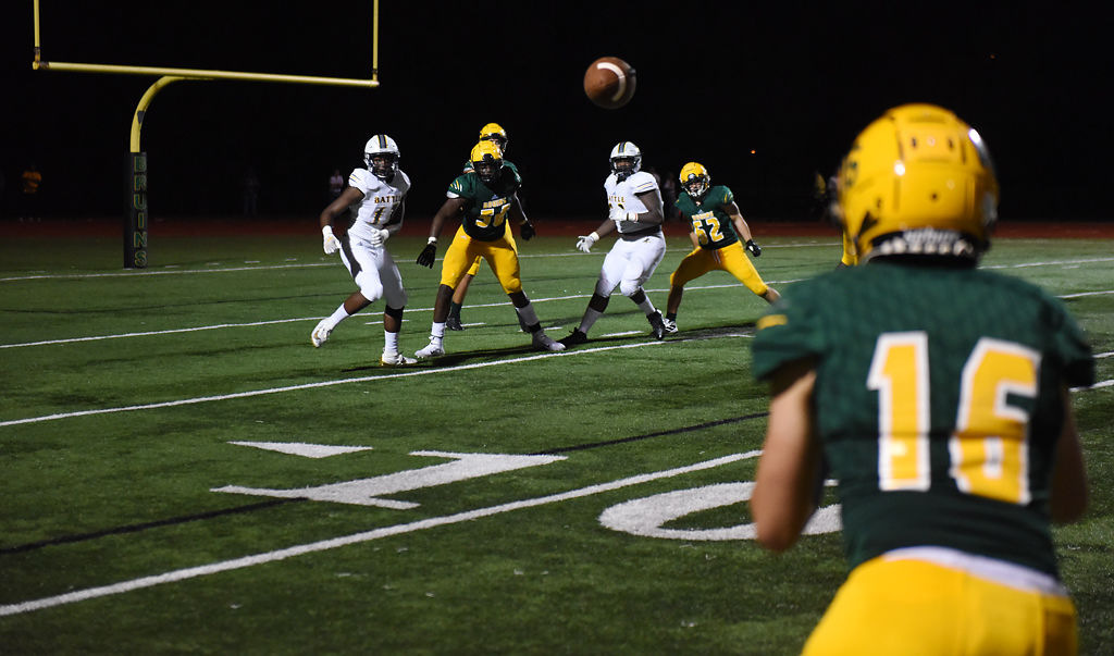 Rock Bridge senior wide receiver Brant Bowers turns to catch a pass